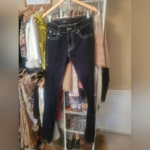 True Religion Women’s Black Skinny Jeans with White Contrast Stitching